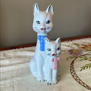 Ceramic Cats Figurine with Blue and Pink Scarves mid century modern